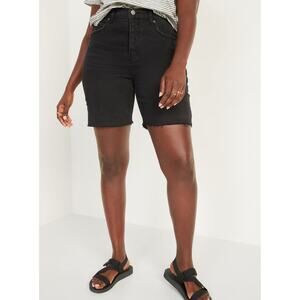 NWT Old Navy Extra High Waisted Sky Hi Button Fly Cut Off Jean Shorts Black 10